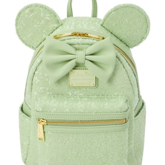 NWT Minnie Bow Mint Sequin Mini Backpack Wristlet Disney Parks Loungefly New - Picture 8 of 9